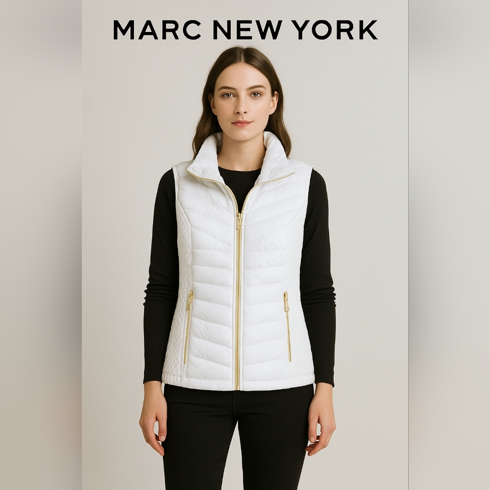New! Marc New York Quilted Puffer White Vest Size Small